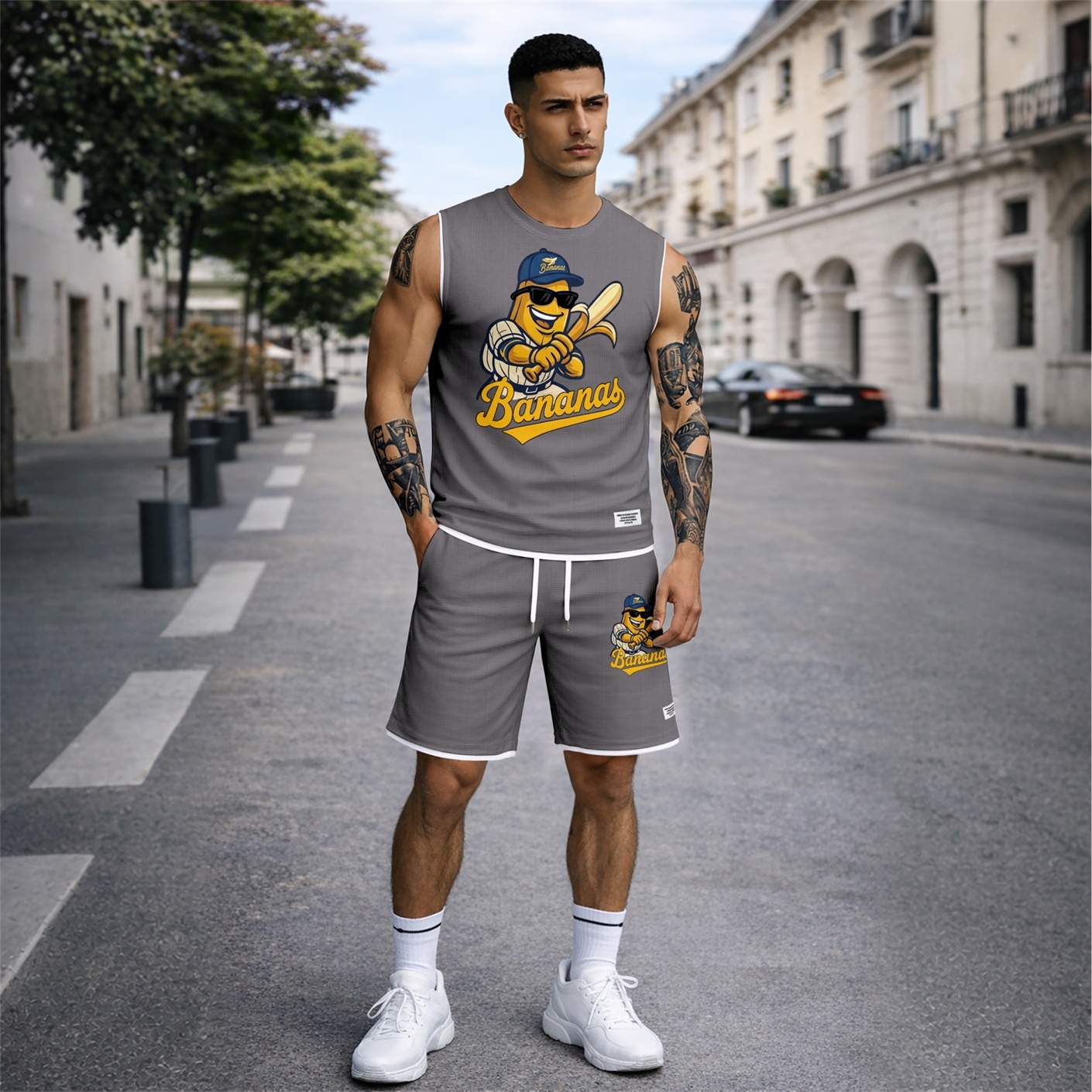 Shorts Summer Graphic Tank Top Set, 2 Piece casual Sleeveless Outfit, Regular Fit Matching Set with Comfortable shorts, Trendy Streetwear Clothing for para uso diario Wear Vacation Beach Gym para hombre