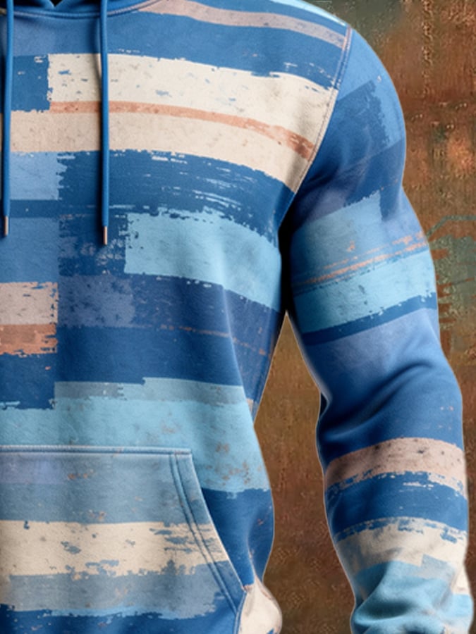 Sudadera retro desgastado en bloques de color estampado casual de manga larga para hombre