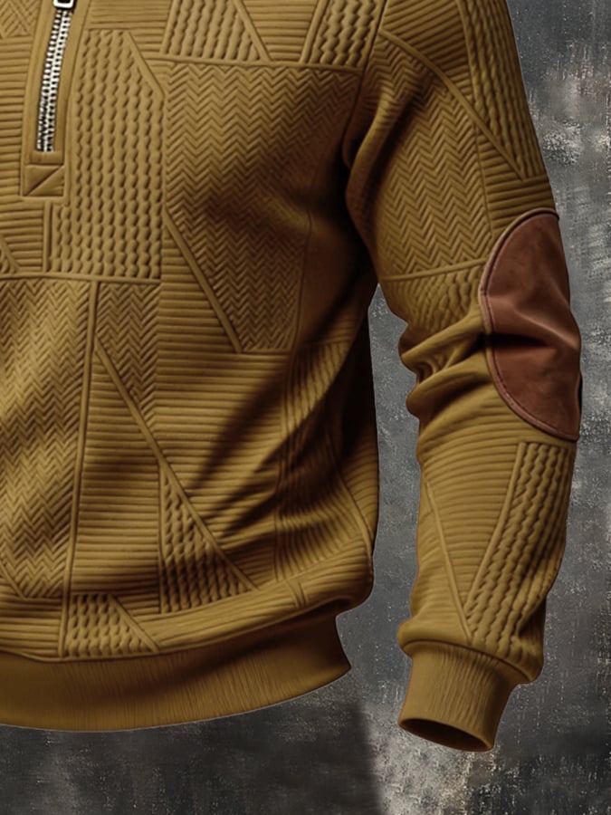 Sudadera retro jacquard texturizado Patchpara trabajo Comfortable Color-Blocked con cierre para hombre