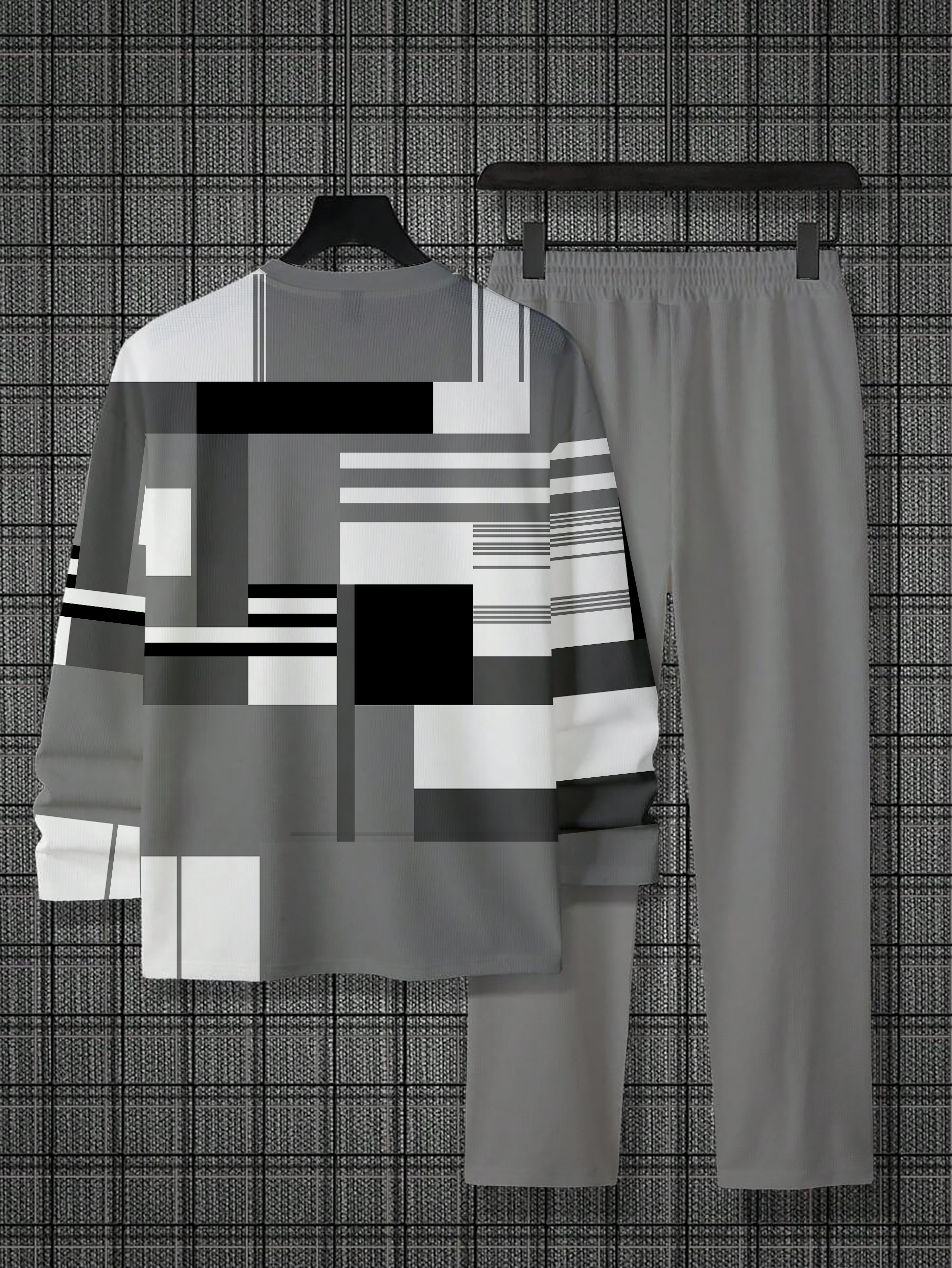 Simple Colorblock Round Neck casual Sports Set 051 para hombre