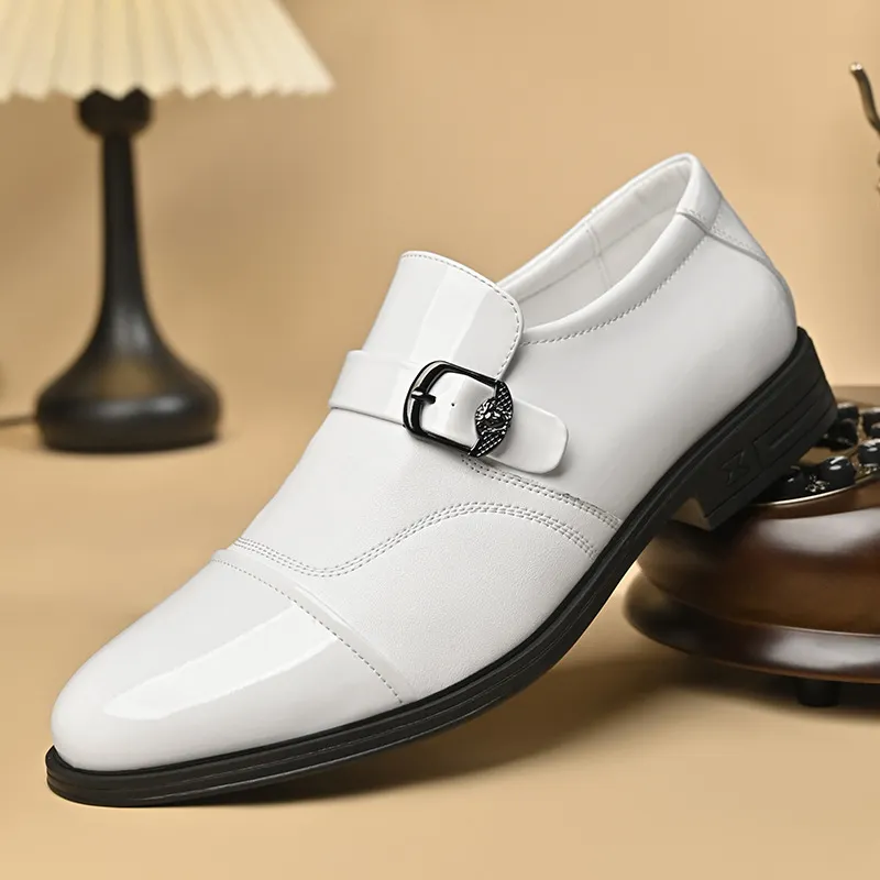 para hombre ejecutivo Patent Leather Shine Cap Toe Metal Buckle Slip On Monk mocasines Dress zapatos