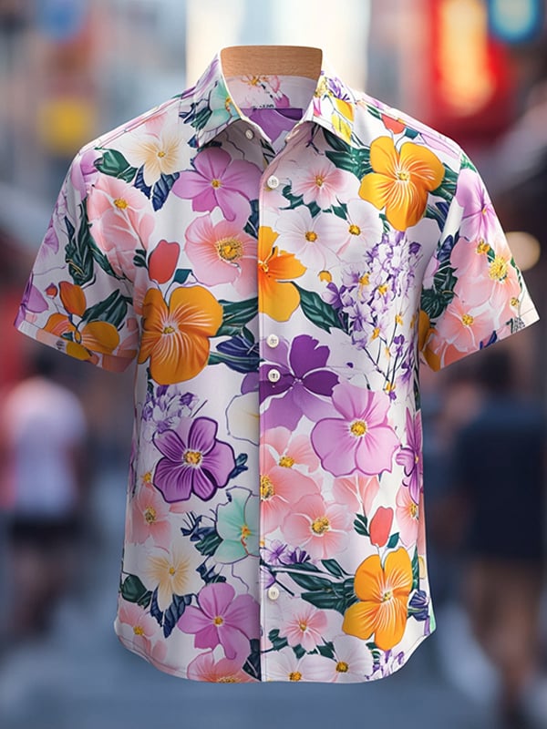 Camisa Beach Vacation floral de manga corta para hombre
