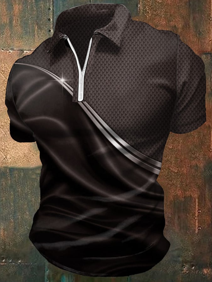 Camisa polo casual degradado gráfico estampado con cierre para hombre