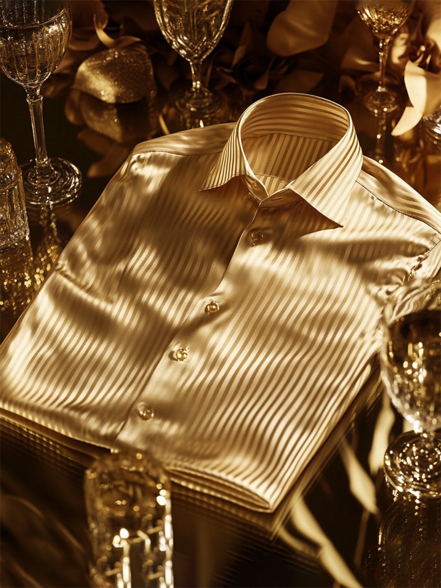 Camisa seda rayas de lujo ejecutivo de manga larga para hombre