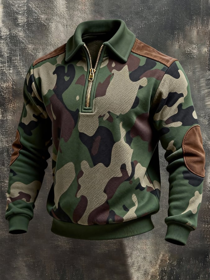 Sudadera retro en bloques de color estampado Color-Blocked con cierre para hombre