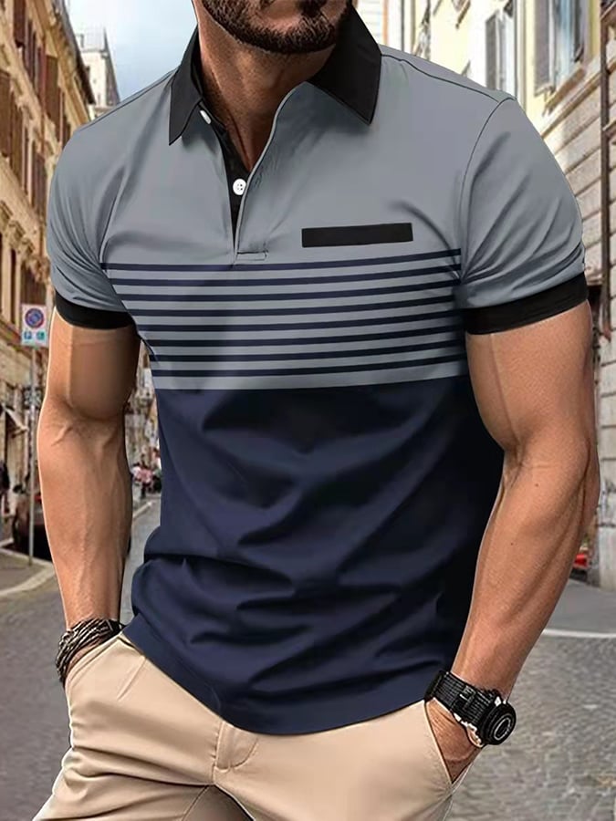 Camisa polo de modaable Contrast Color de manga corta para hombre