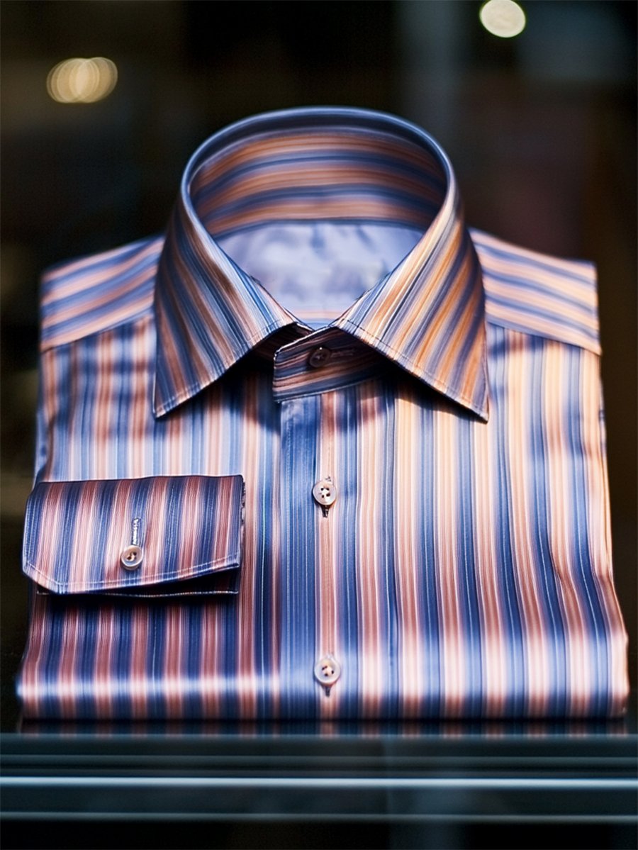 Camisa seda rayas de lujo ejecutivo de manga larga para hombre