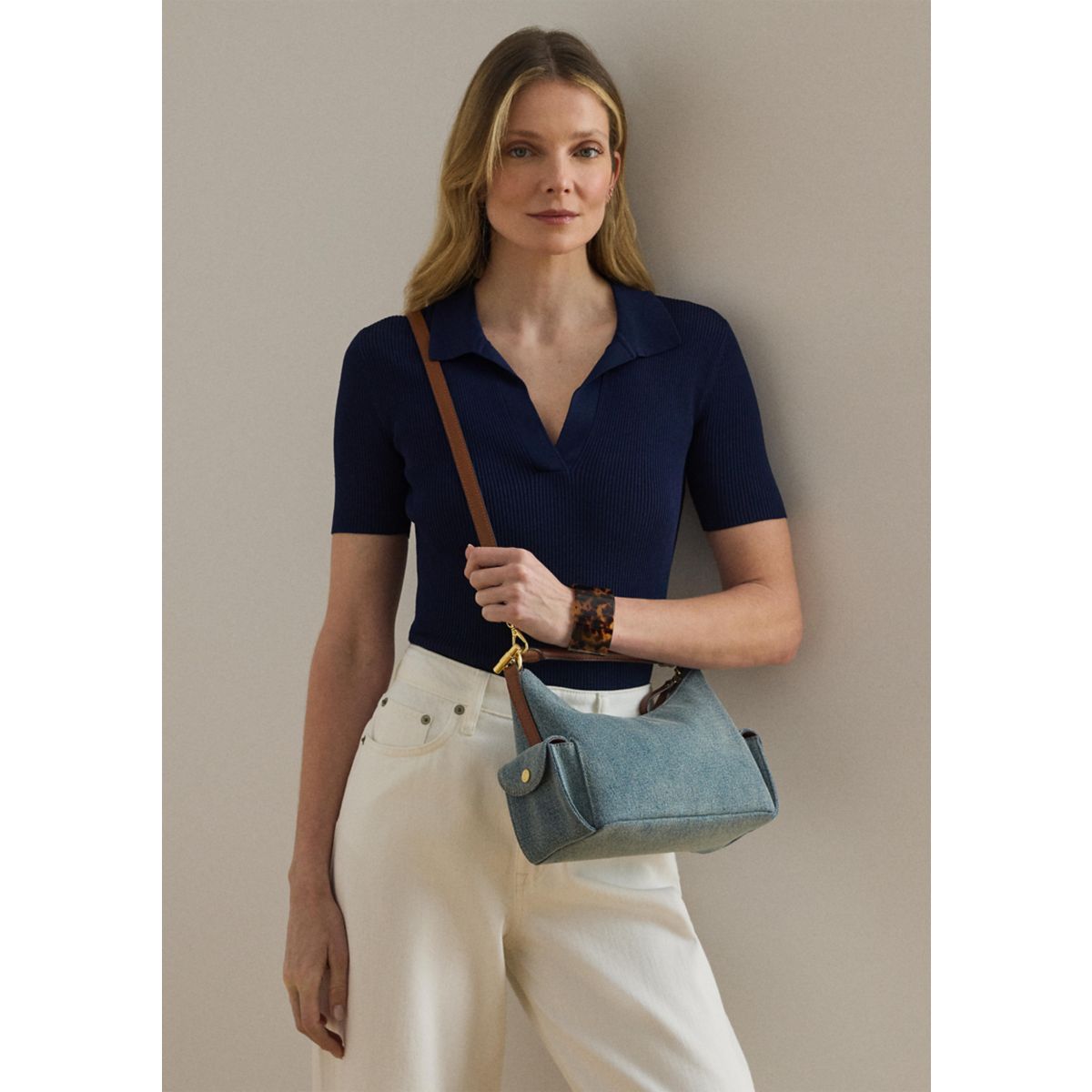 Washed Denim Small Blaike Shoulder Bag - 1