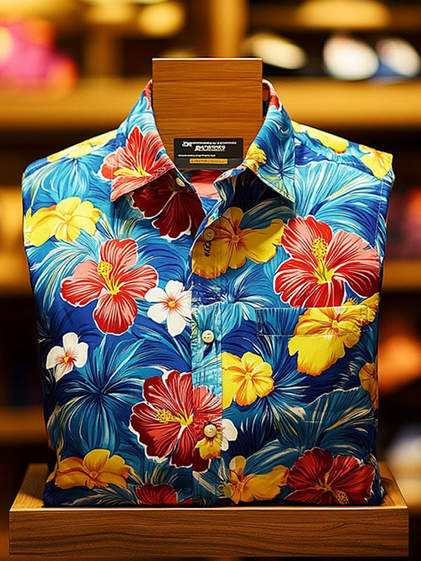 Camisa Beach Vacation floral de manga corta para hombre