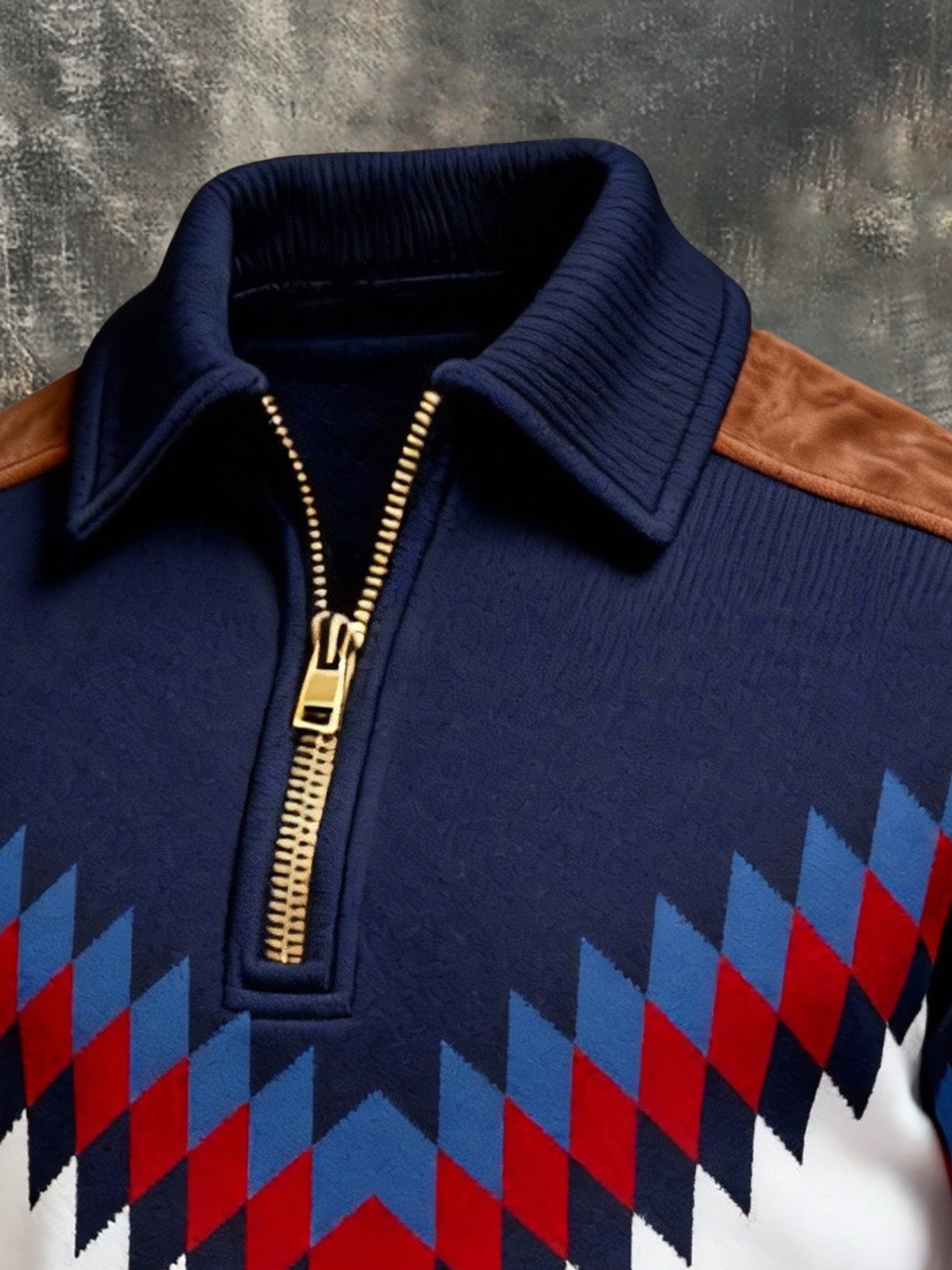 Sudadera vintage Color-Block estampado con cierre con gorrasucha para hombre