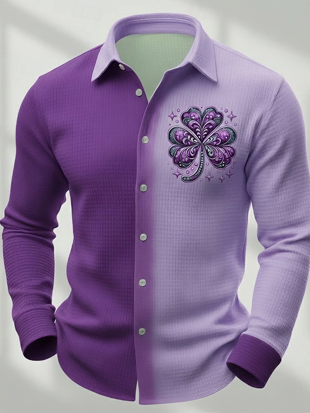 Camisa St. Patrick's Day Shamrock degradado Color Waffle camisa casual camisa de manga larga para hombre
