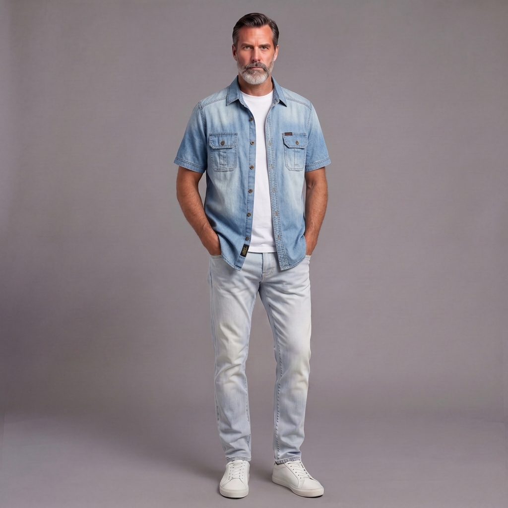 Camisa Summer de manga corta Denim para hombre