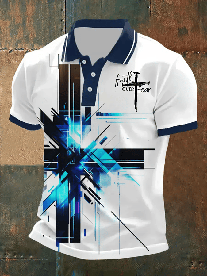 Camisa polo Cross Faith geométrico estampado casual para hombre