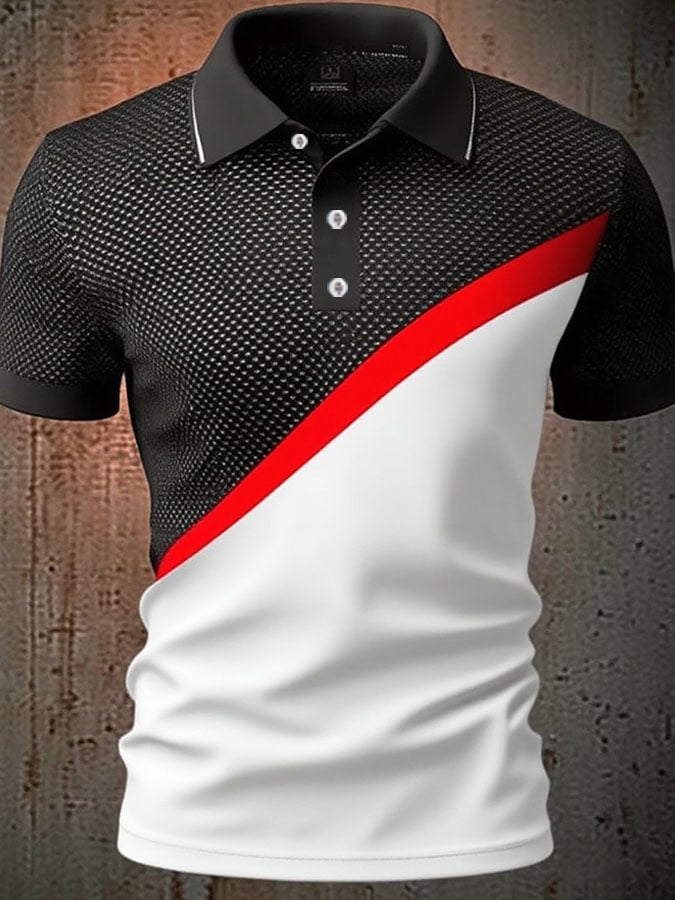 Camisa polo casual clásico Contrast Color estampado ejecutivo de manga corta para hombre