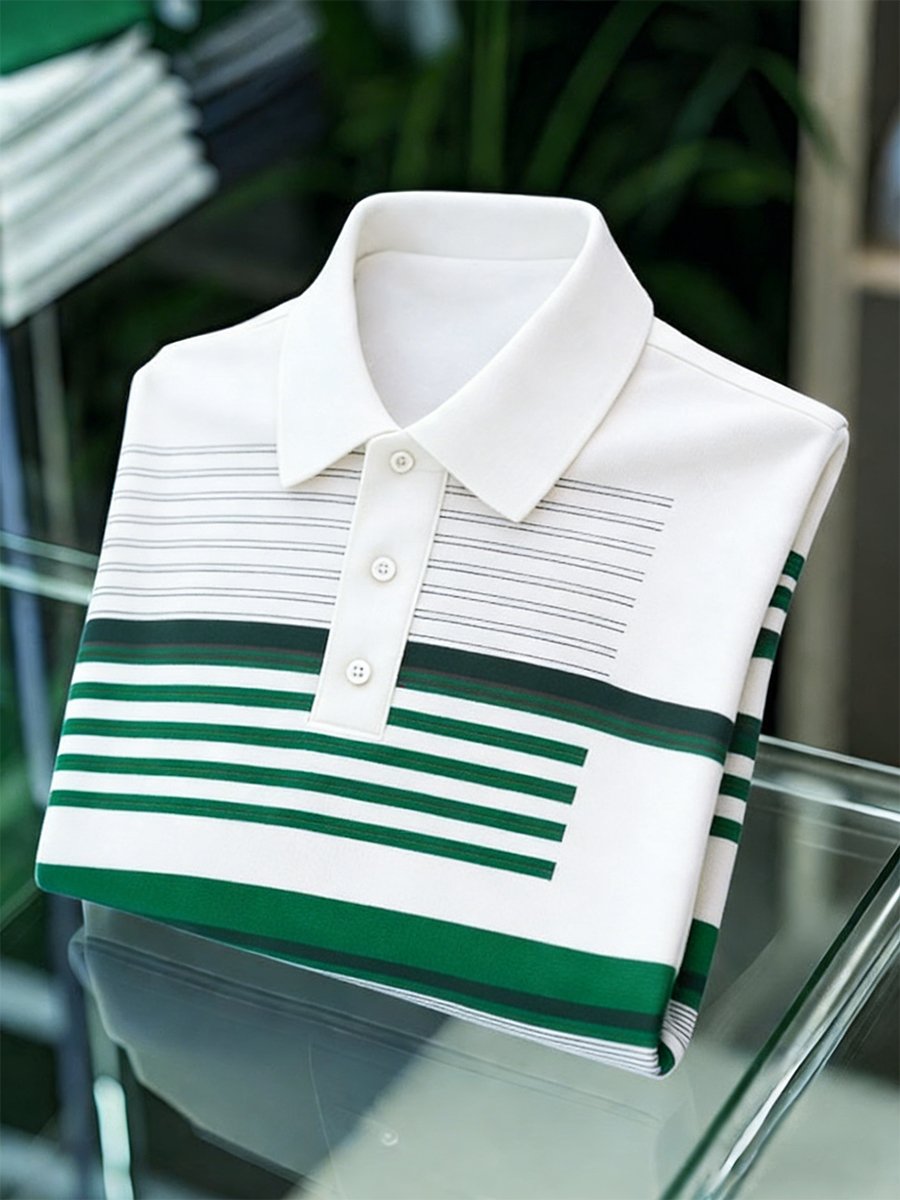 Camisa polo vintage ejecutivo a rayas de manga larga para hombre