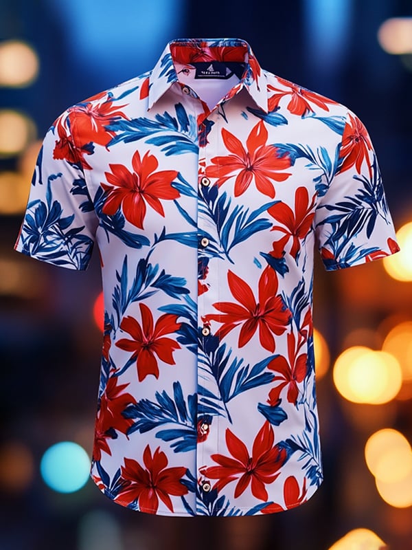 Camisa Beach Vacation floral de manga corta para hombre