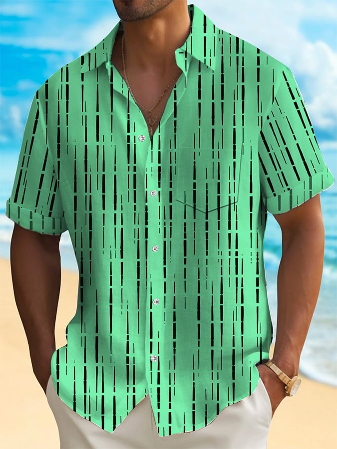 Camisa de modaable a rayas estampado Resort casual (Pockets Included) para hombre