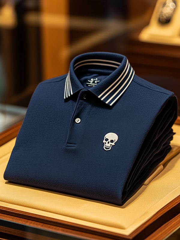 Camisa polo ejecutivo casual Skull estampado con botones para hombre