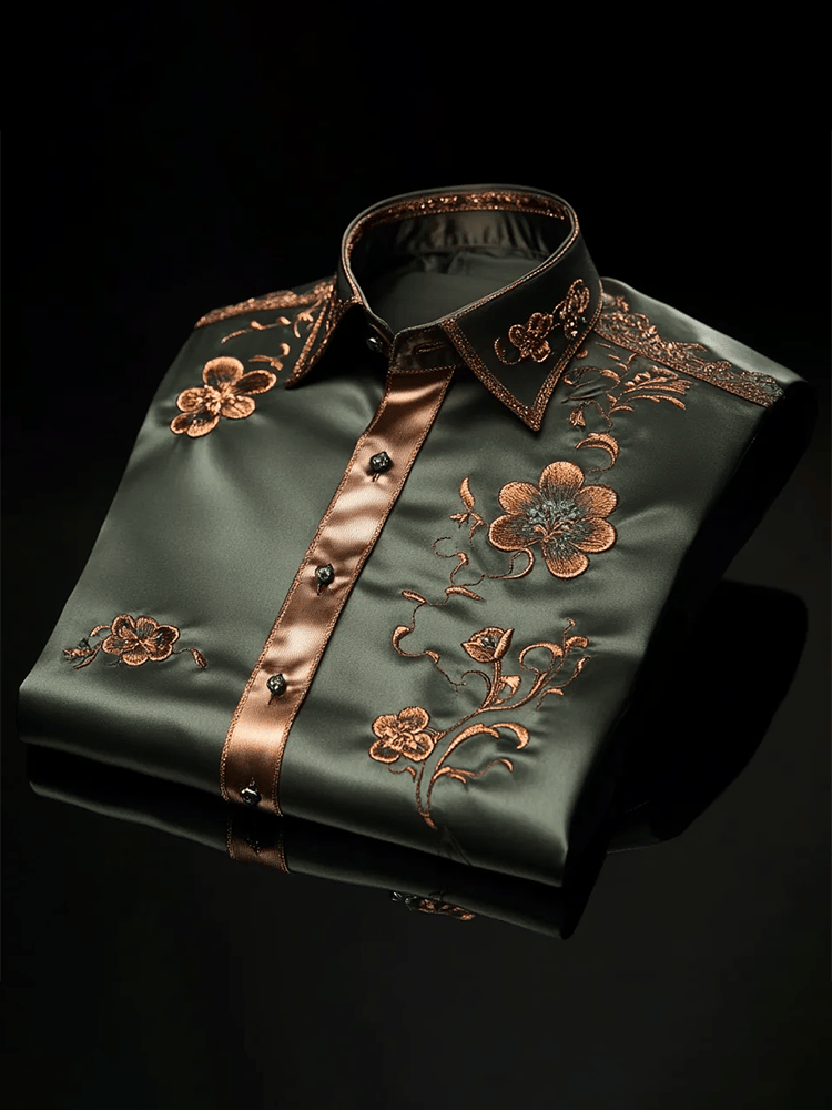 Camisa satén Luxe estampado de manga corta Button para hombre