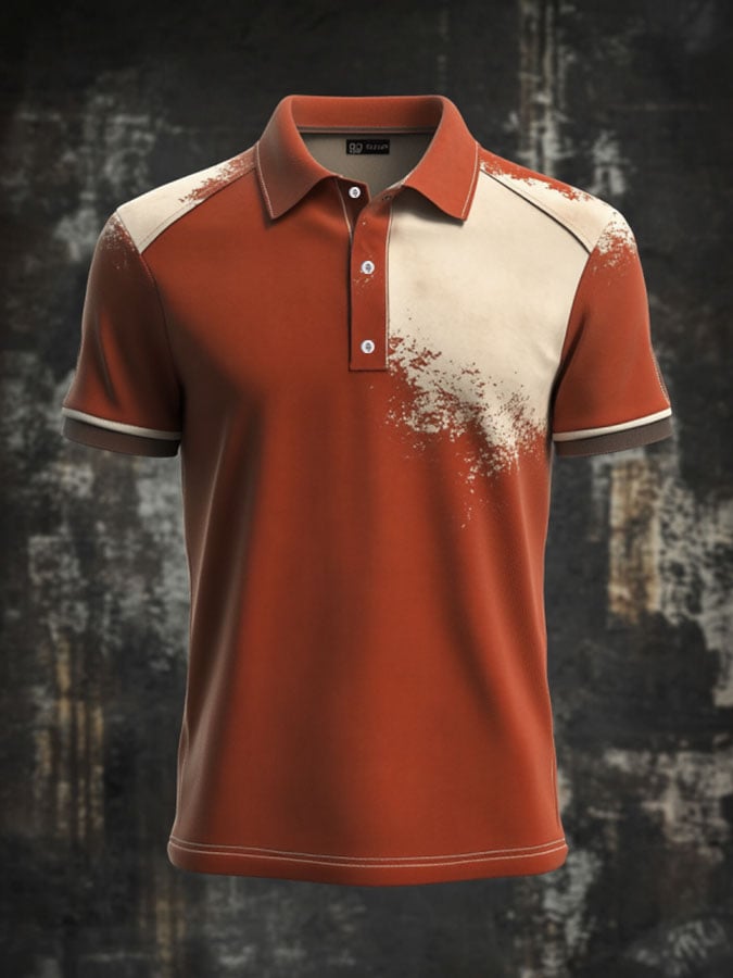 Camisa polo casual clásico Contrast Color estampado ejecutivo de manga corta para hombre