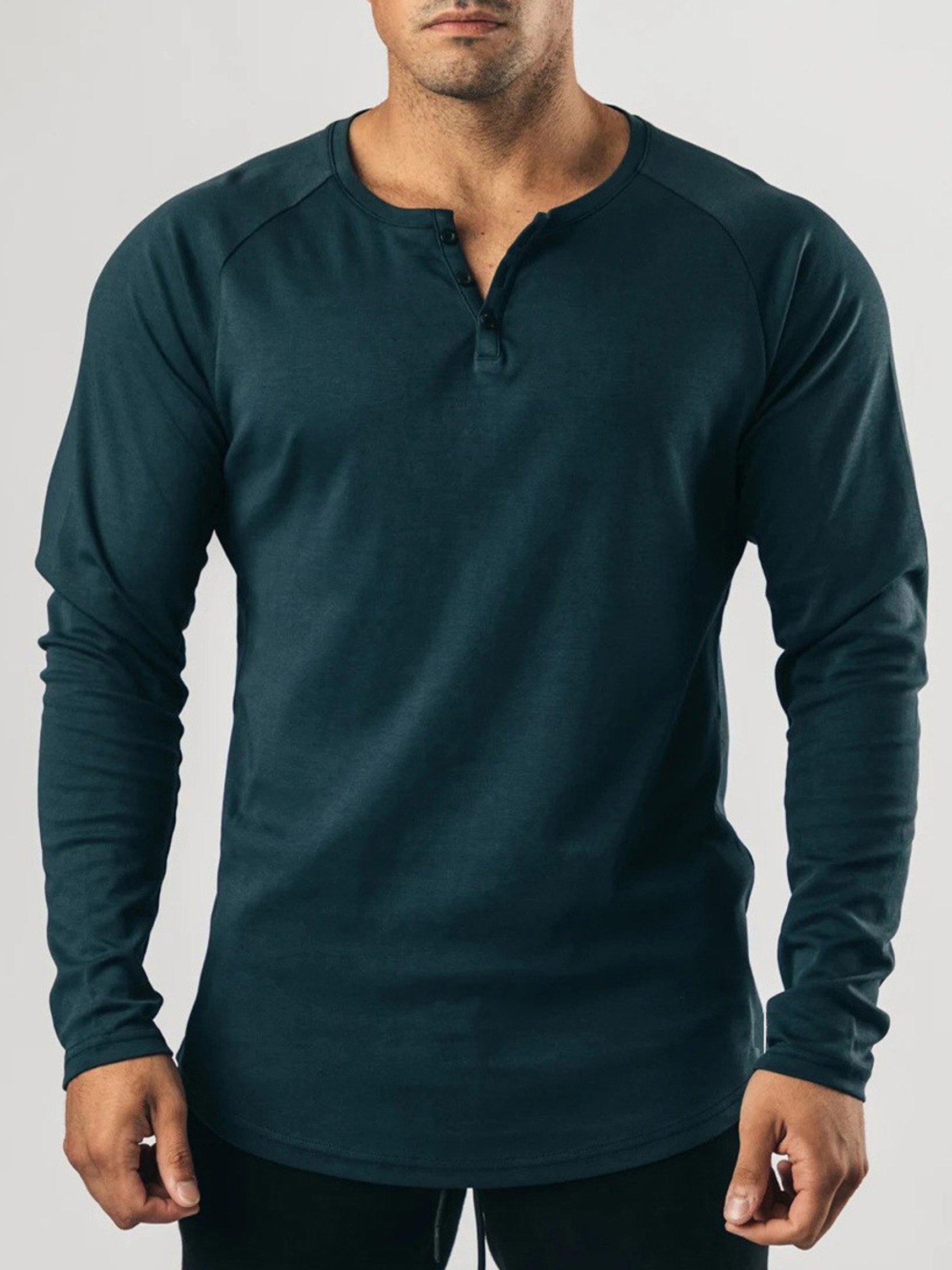 Camiseta casual and Comfortable Henley de manga larga para hombre