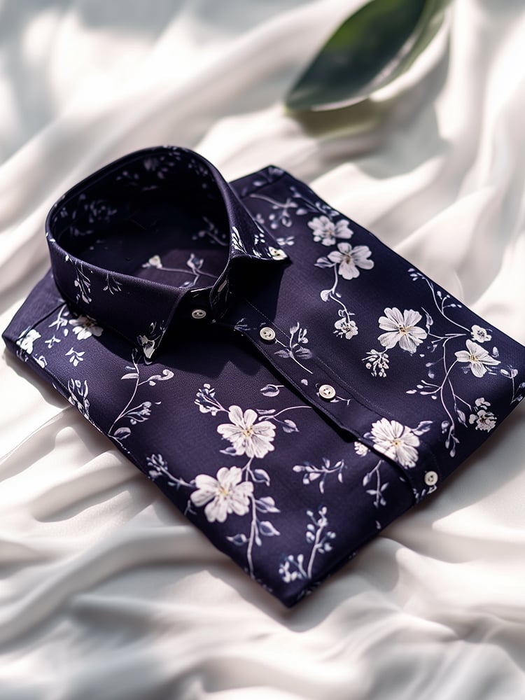 Camisa ejecutivo casual floral solapa de manga corta para hombre