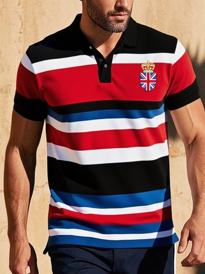 Camisa polo ejecutivo casual Union Jack Button de manga corta para hombre