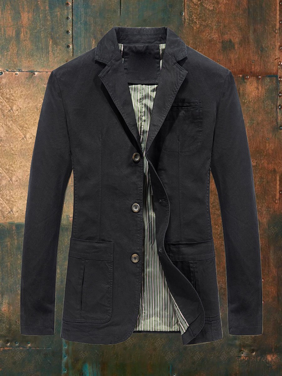 Saco de color sólido retro casual solapa para hombre