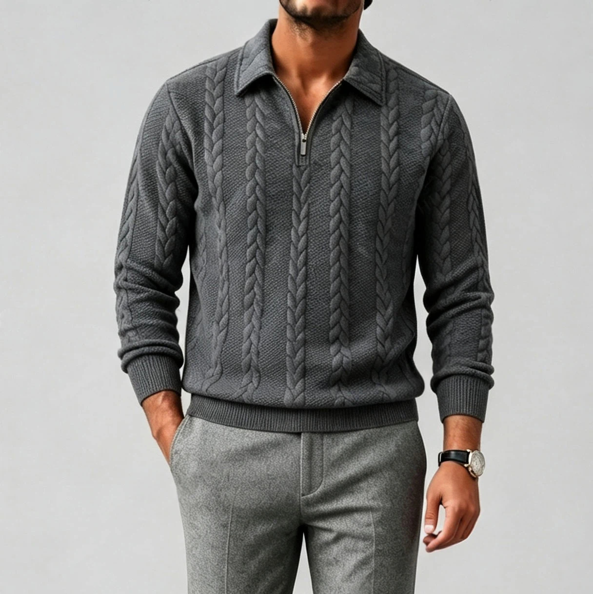 Sudadera Pullover Half-con botones con cierre para hombre