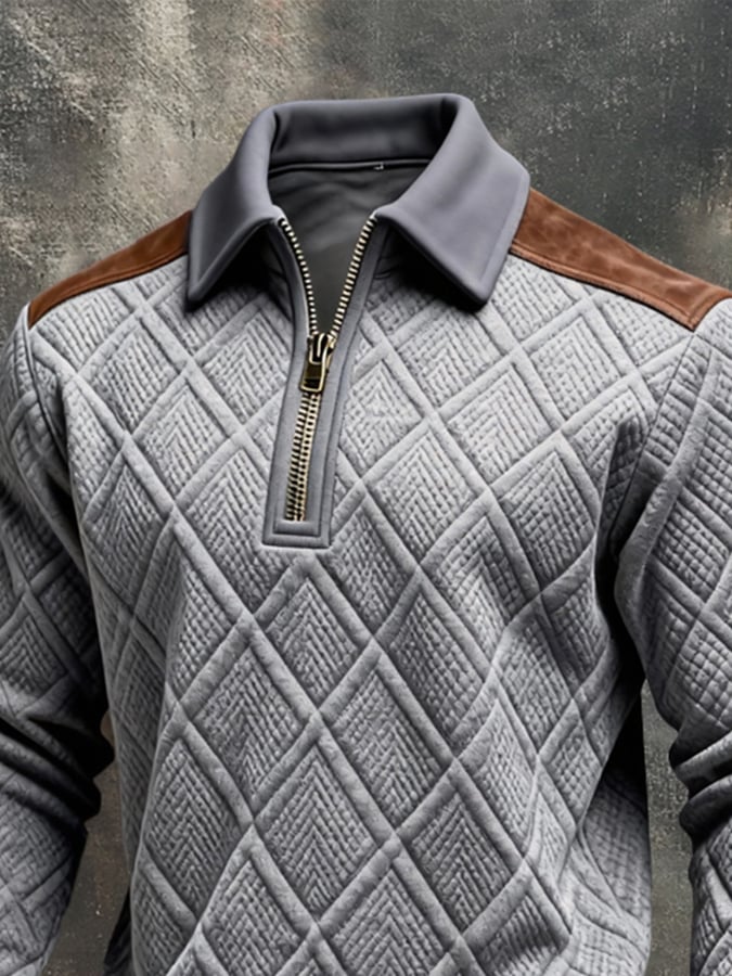 Sudadera vintage-Style texturizado Patchpara trabajo Color-Block de manga larga para hombre