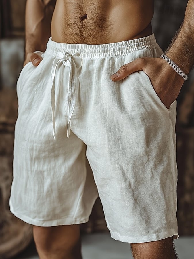 Pantalón retro de color sólido Design Elastic Waist Lace-Up casual para hombre