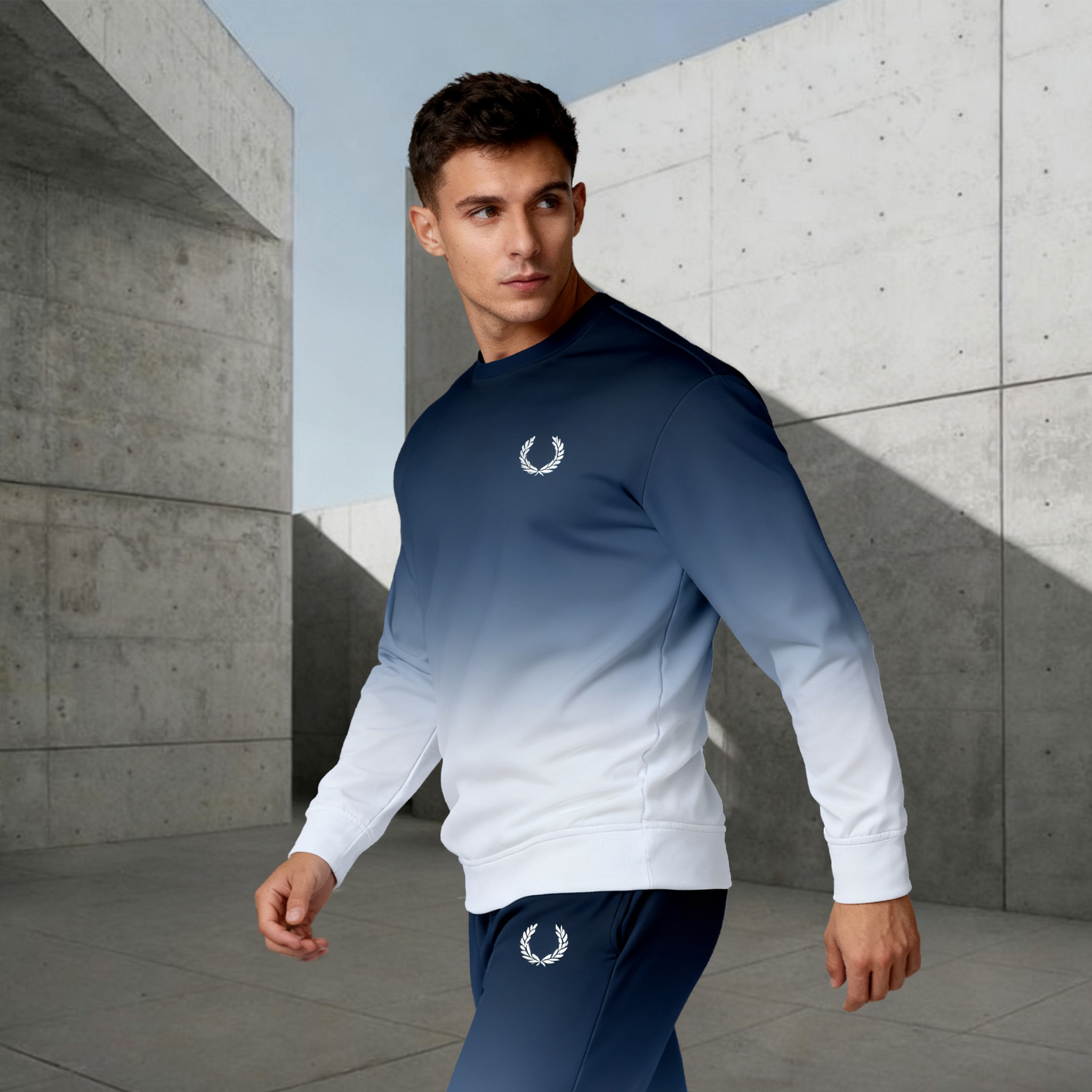 Conjunto de dos piezas casual Color Matching estampado Round-Neck de manga larga sudaderas Trousers para hombre