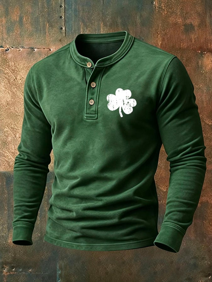 Camisa vintage St. Patrick's Day estampado Henley Neck para hombre