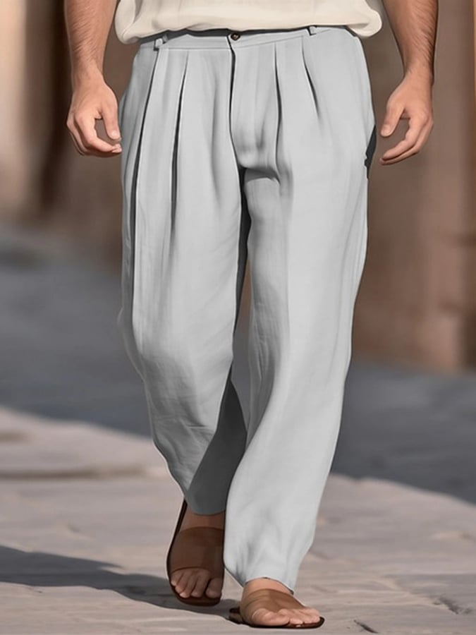 Pantalón de color sólido casual de algodón para hombre