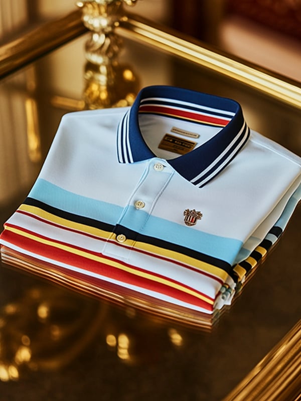 Camisa polo retro ejecutivo rayas estampado de manga larga para hombre