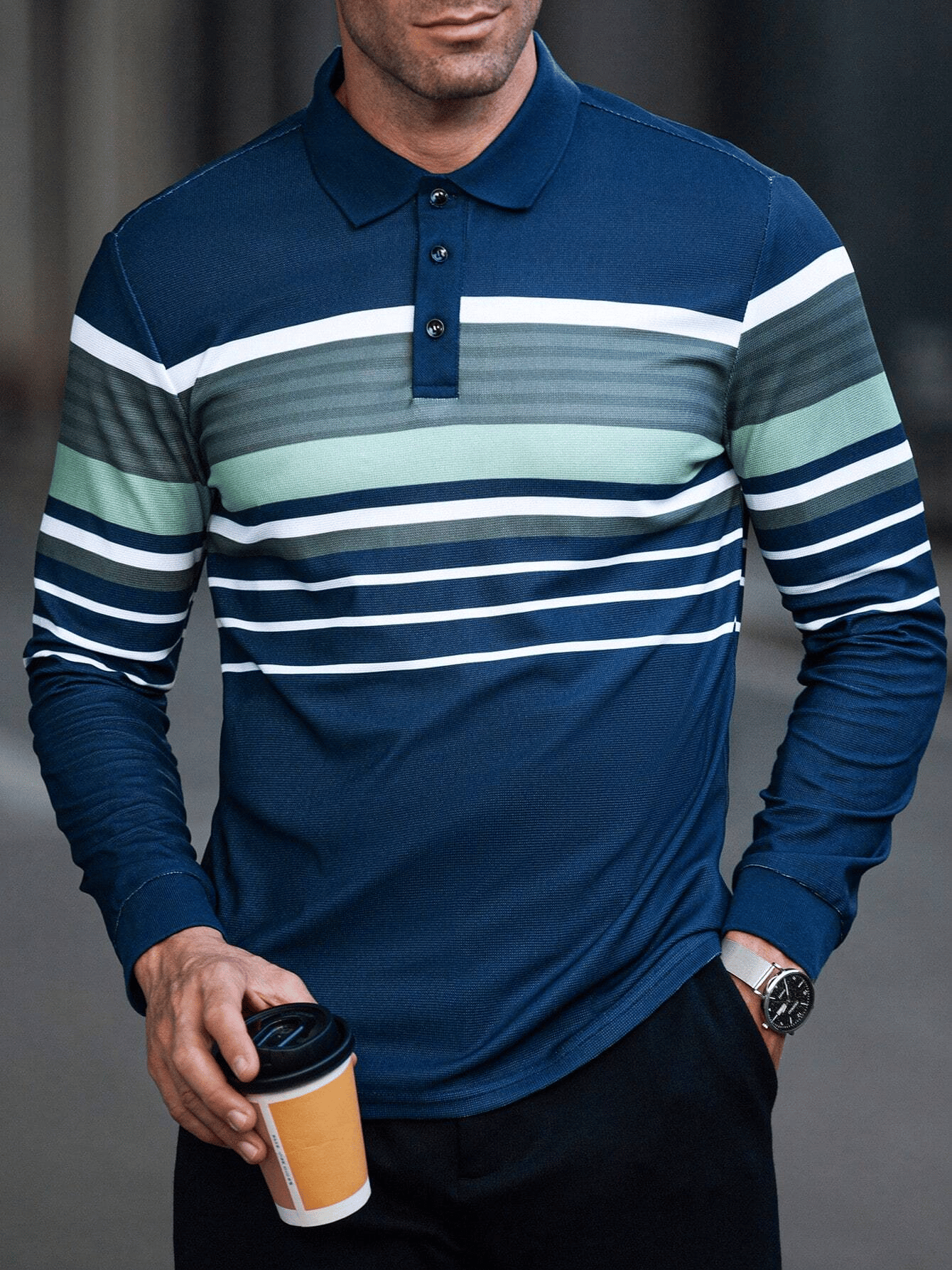 Ejecutivo casual a rayas con botones Polo para hombre