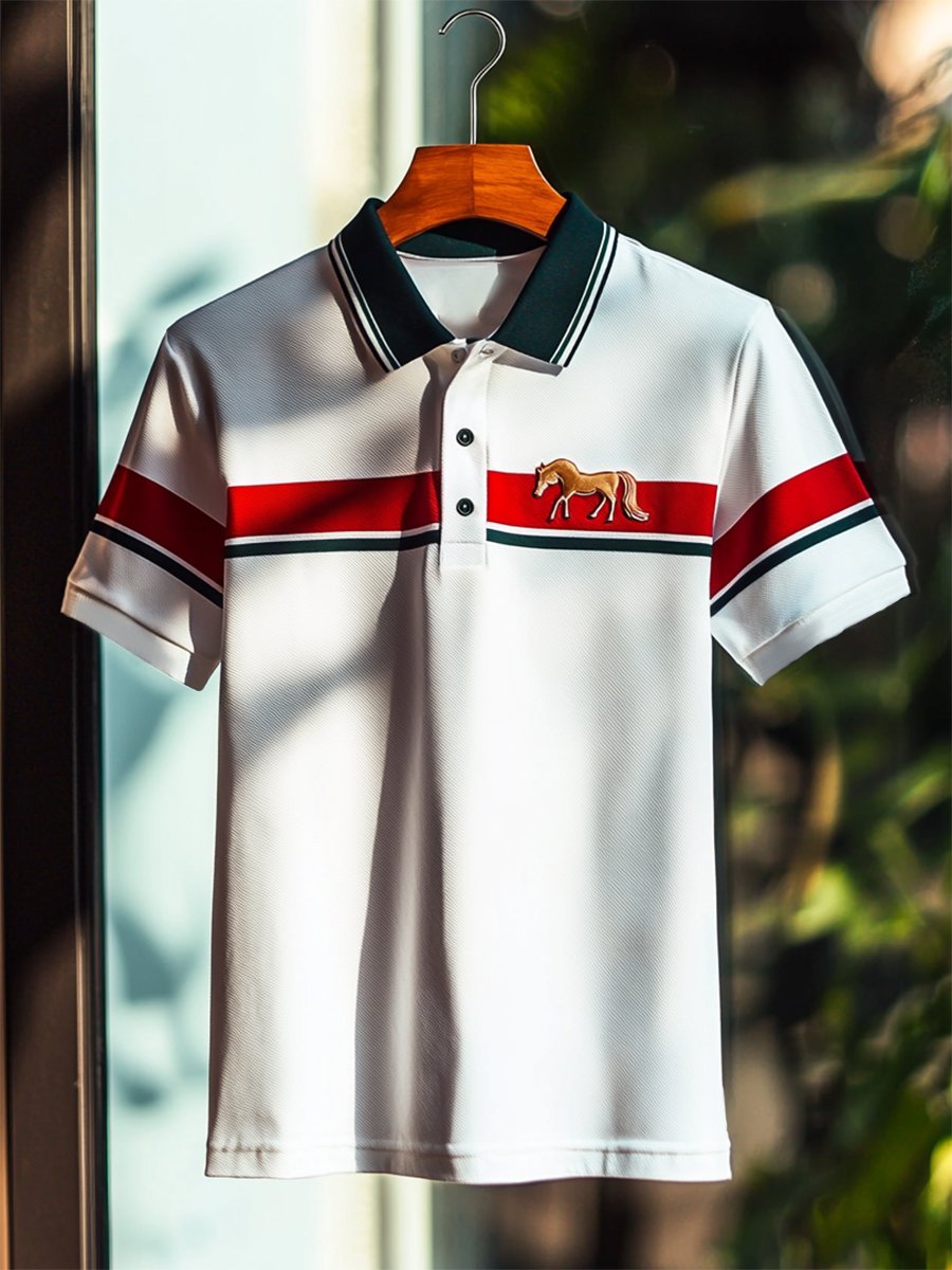 Camisa polo ejecutivo rayas Logo con botones de manga corta para hombre