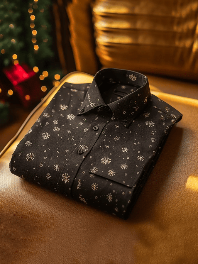 Camisa de lujo Christmas Contrast Color estampado de manga larga para hombre