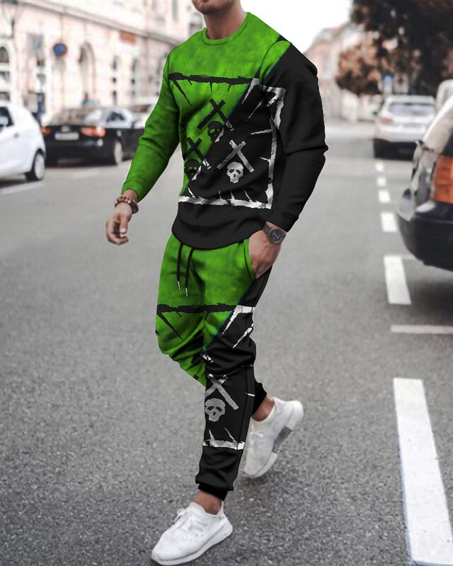 Casual Halloween color matching estampado de manga larga sports set 048 para hombre