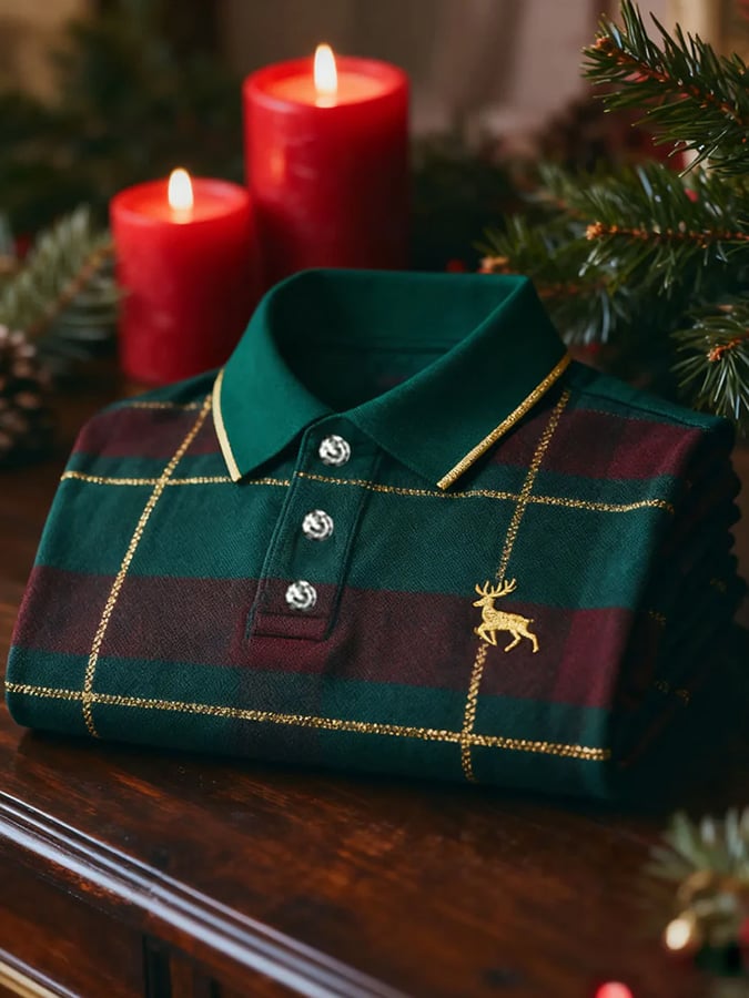 Camisa polo Christmas-Themed estampado de manga corta para hombre