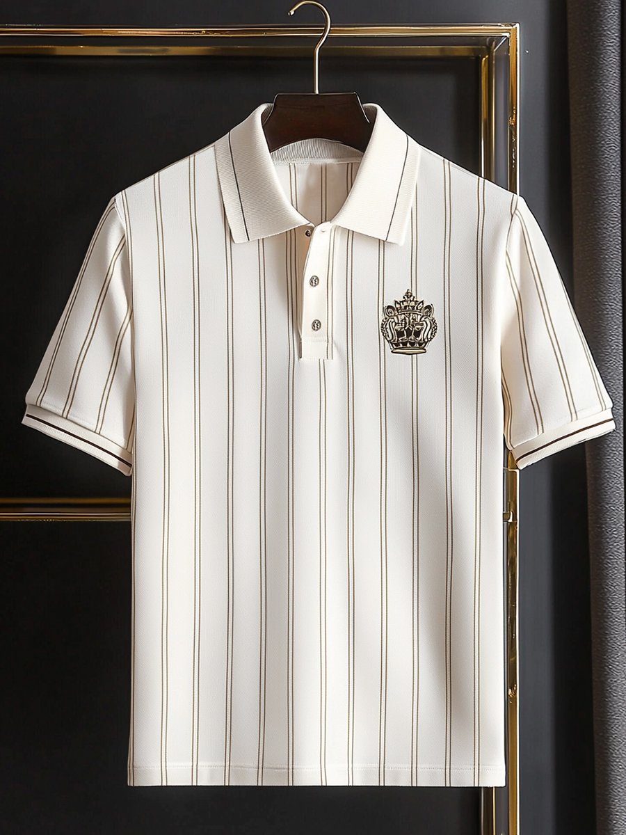 Camisa polo ejecutivo rayas Logo con botones de manga corta para hombre