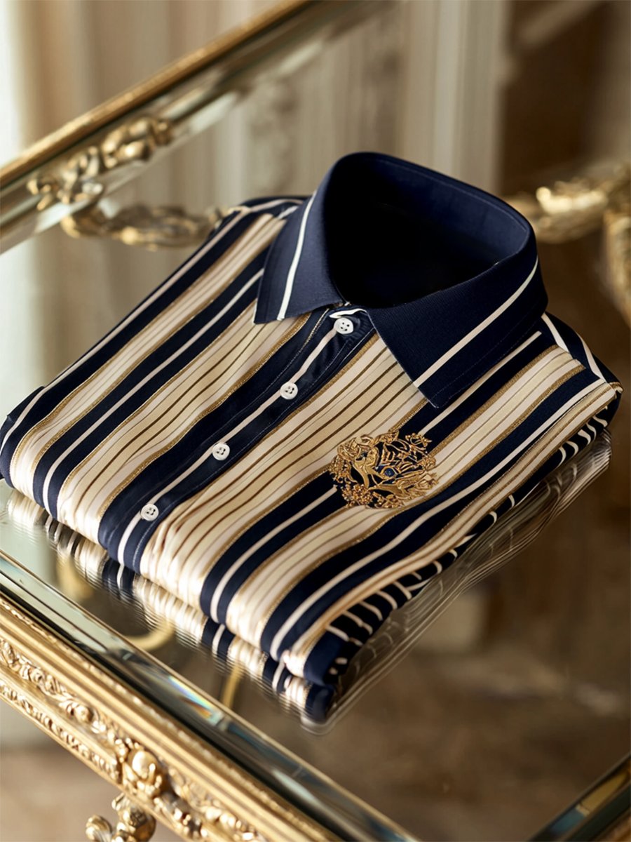 Camisa ejecutivo casual a rayas Logo estampado de manga larga para hombre