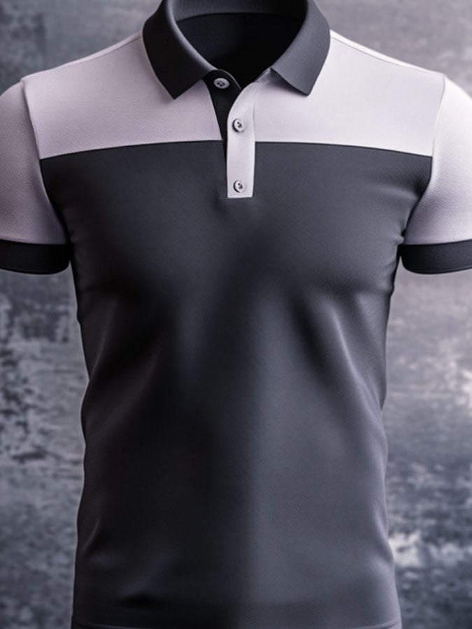 Camisa polo casual clásico Contrast Color estampado ejecutivo de manga corta para hombre