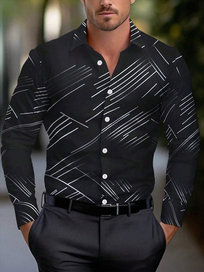 Camisa geométrico rayas Design ejecutivo casual para hombre