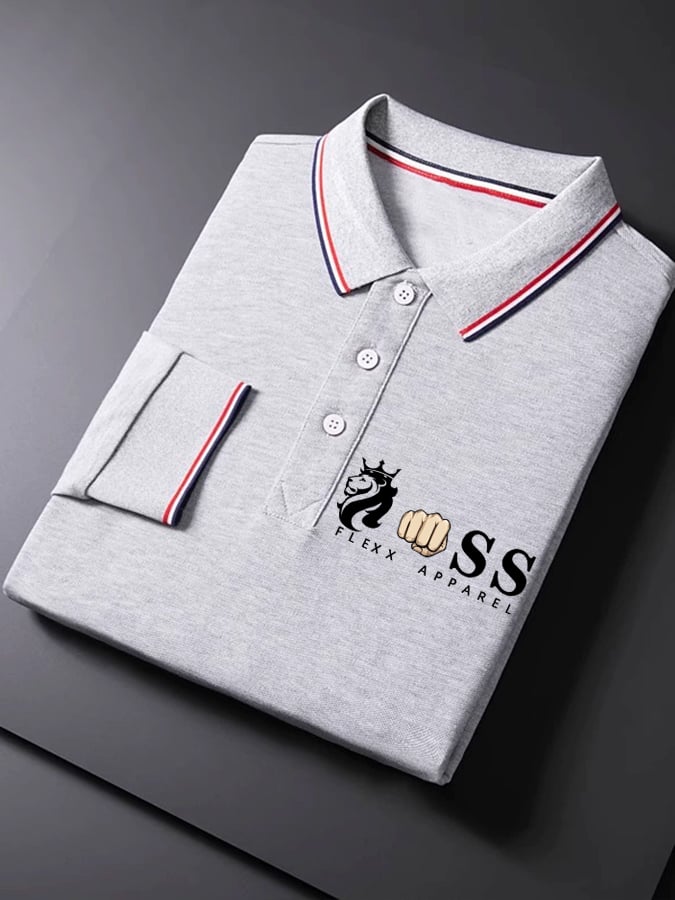 Camisa polo retro Letter Design ejecutivo de manga larga para hombre