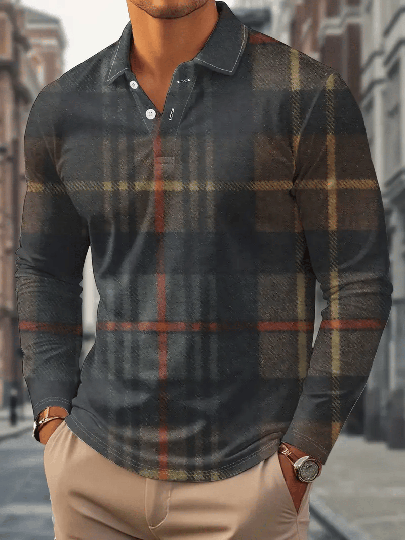 Camisa polo retro ejecutivo rayas estampado de manga larga para hombre