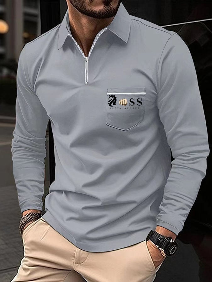 Camisa polo Sports casual de corte entallado de manga larga para hombre