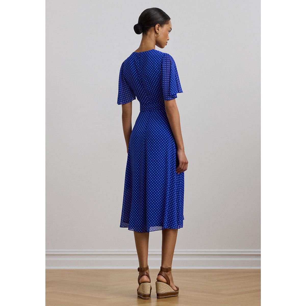 Polka Dot Belted Crinkle Georgette Dress - 2