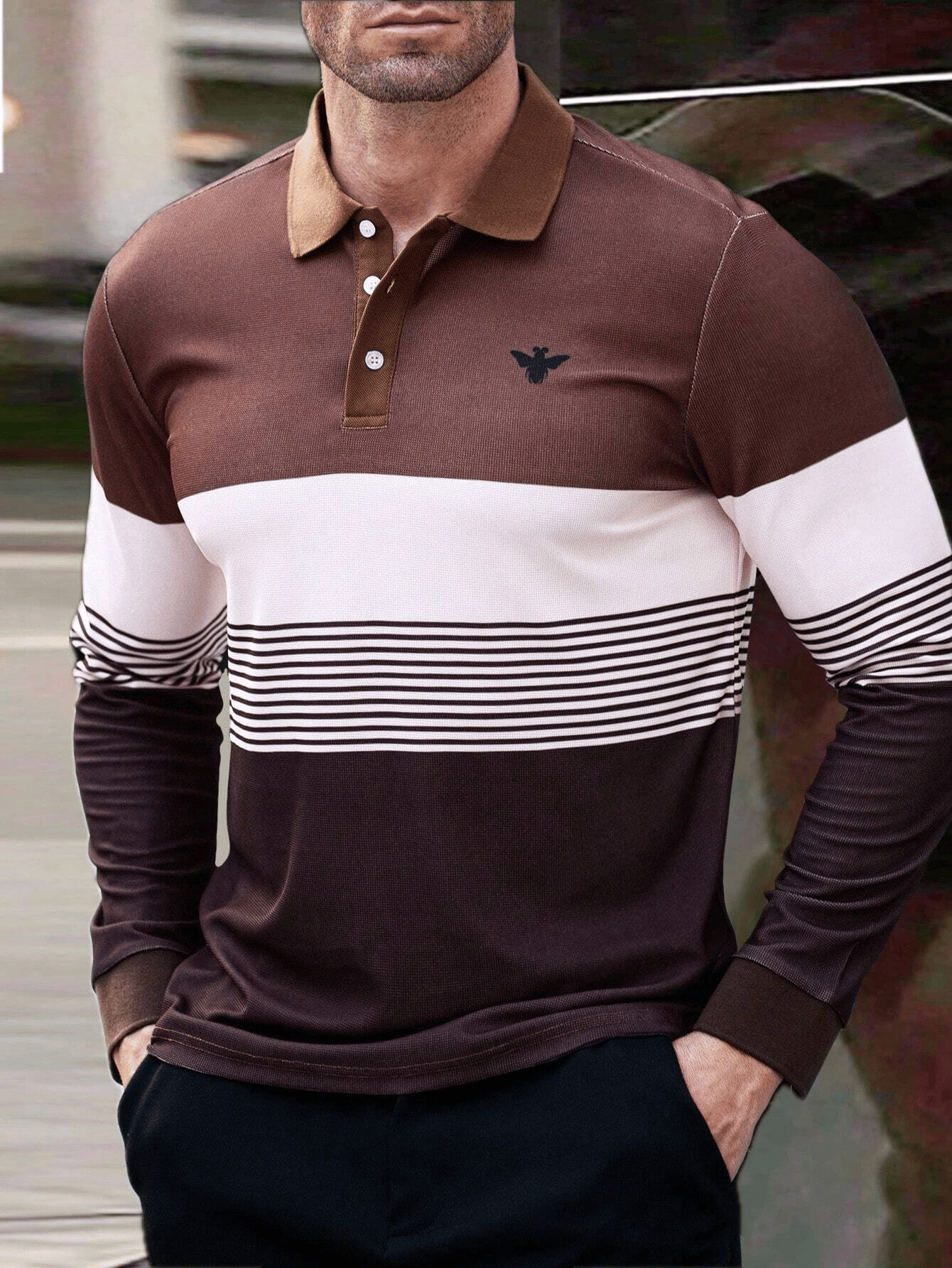 Ejecutivo casual a rayas con botones Polo para hombre