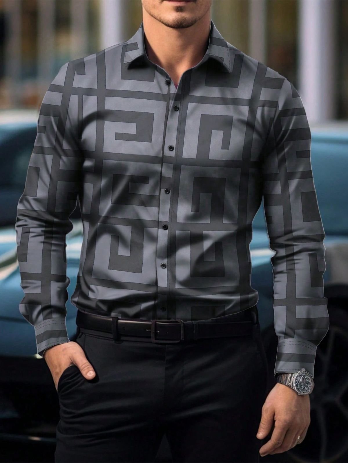 Camisa Street Style ejecutivo casual estampado de manga larga para hombre